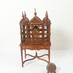 Y9580 Walnut Birdcage (2 pieces) for 1" scale dollhouse - Click Image to Close